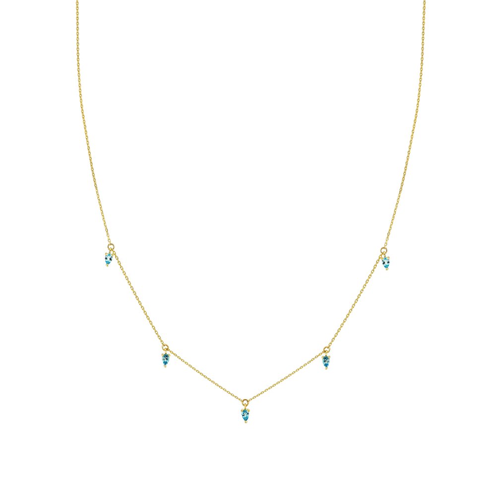 Yellow Gold Chain With Swiss Blue Topaz Pear Drops