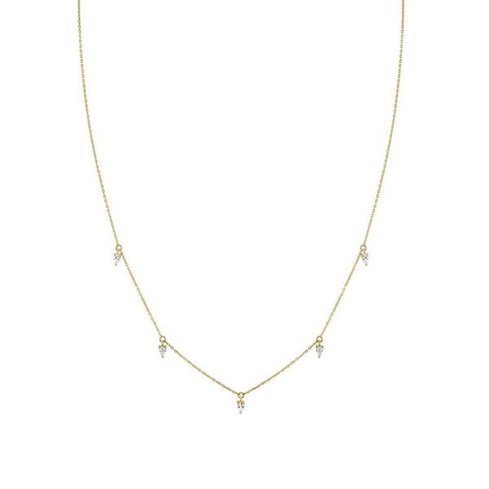 Yellow Gold Chain With White Topaz Pear Drops