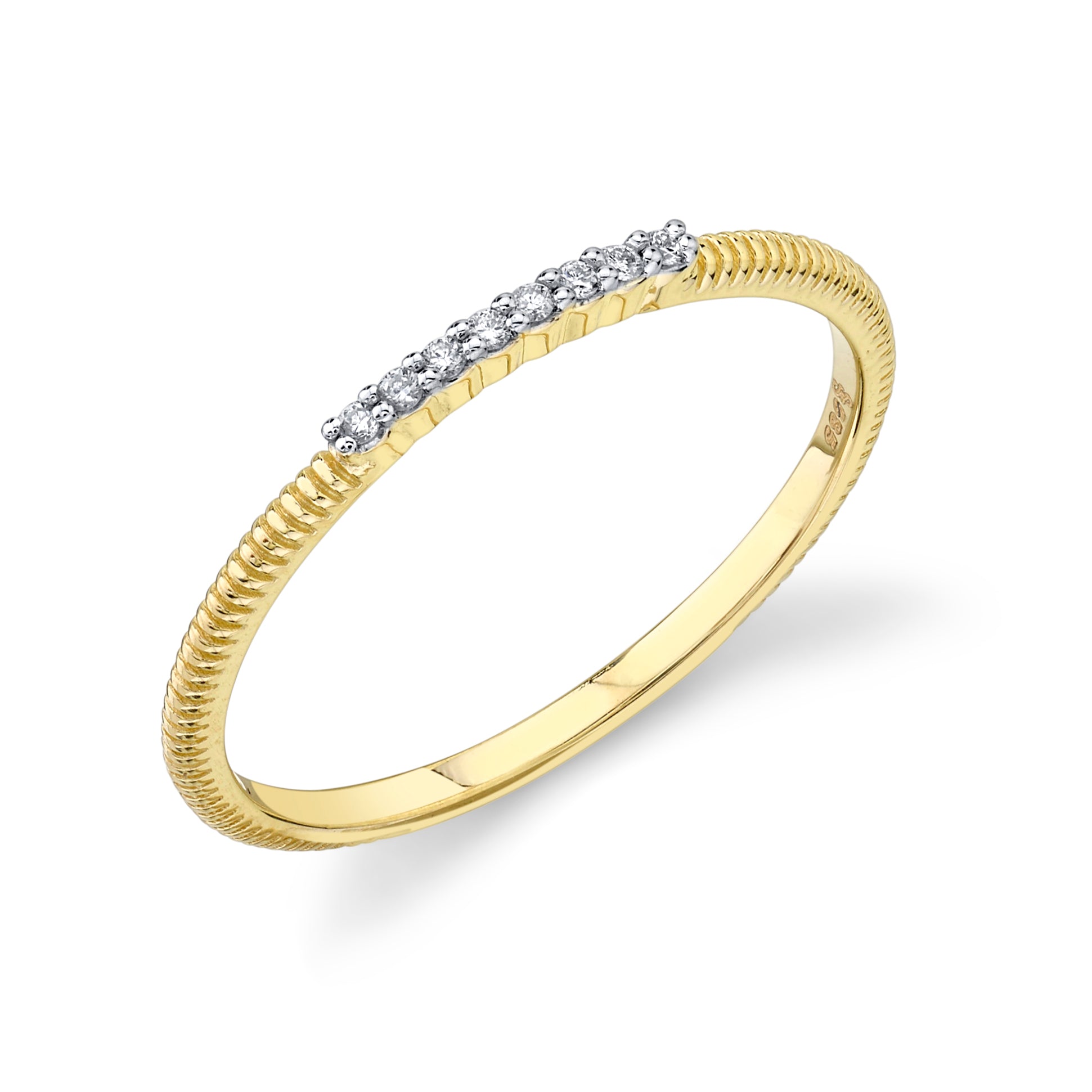 Yellow Gold Diamond Center Band with Strie Detail
