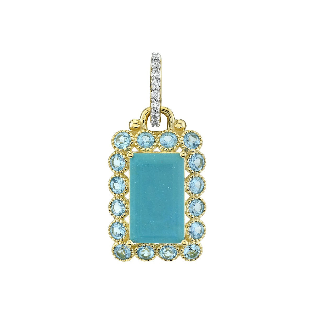 Turquoise Pendant with Swiss Blue Diamond Halo & Diamond Bale