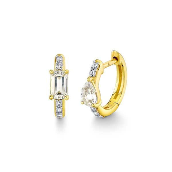 Yellow Gold White Topaz and Diamond Hoops