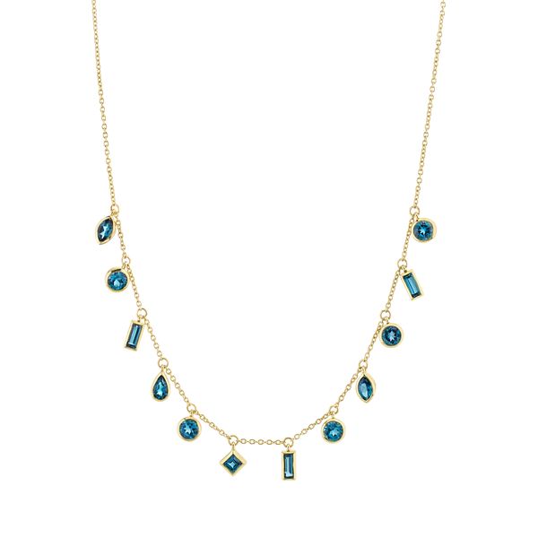 18K Chain with Hanging London Blue Topaz in Mixed Shapes & Sizes
