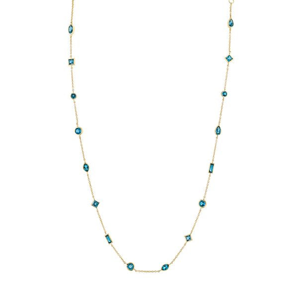 18K Chain with London Blue Topaz in Mixed Shapes and Sizes