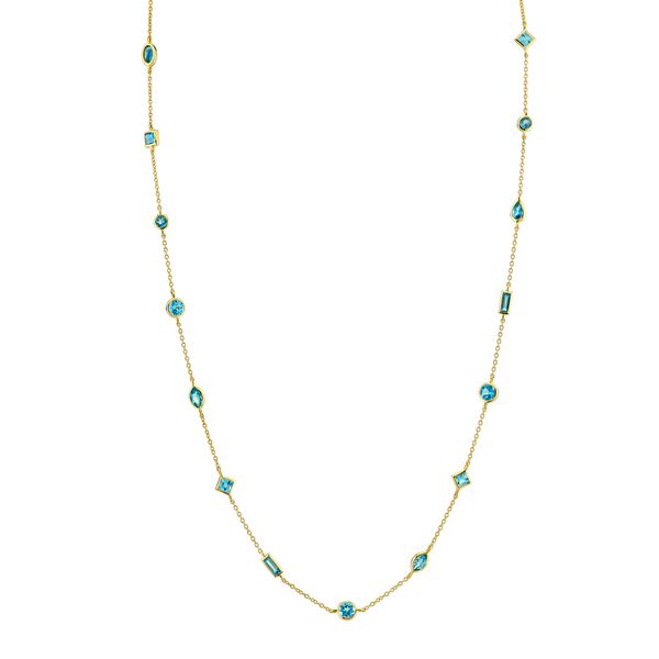 18K Chain with Swiss Blue Topaz in Mixed Shapes and Sizes